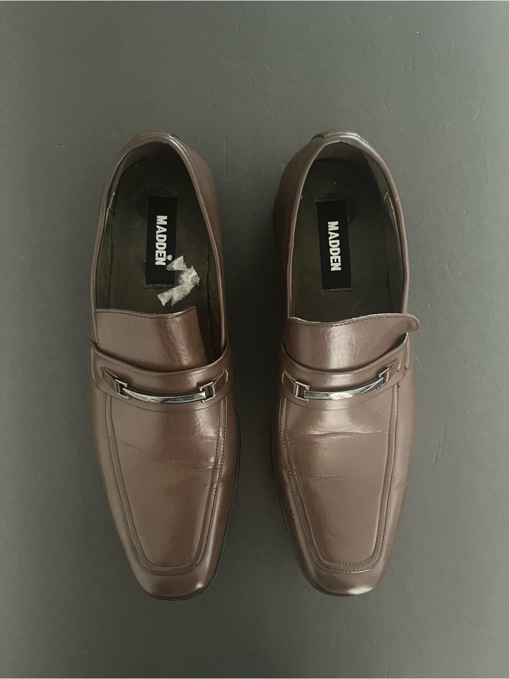 Madden Men’s Dark Brown Leather Slip-On Loafers with Metal Bit